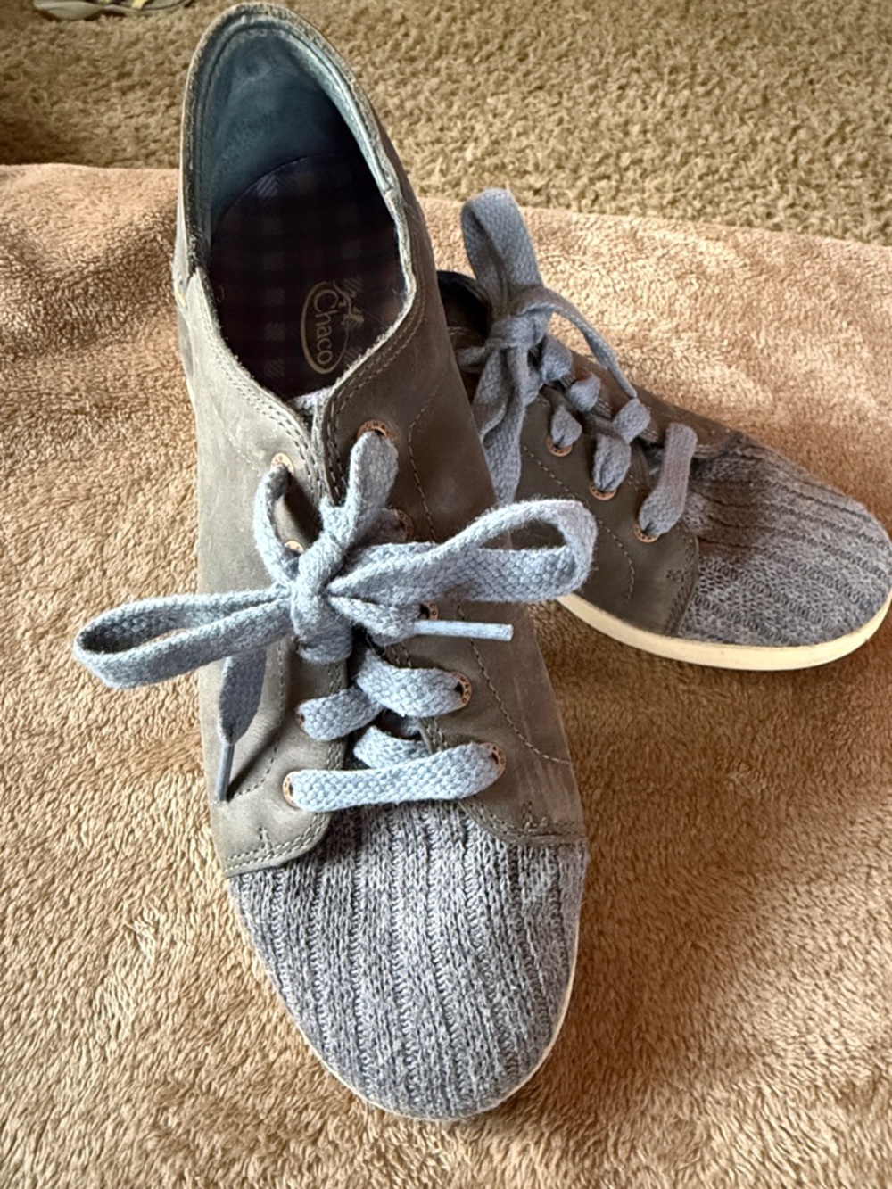 Chaco Gray Knit-Front Lace-Up Sneakers, very unique shoes, comfy and warm